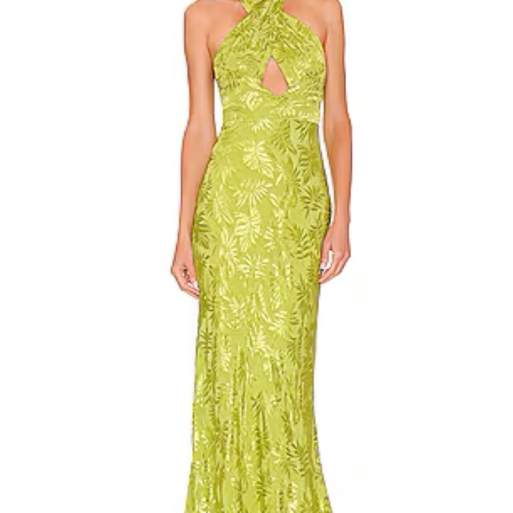 Sau Lee Liv Halter Gown Lime Green